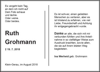 Traueranzeige von Ruth Grohmann von vrm-trauer