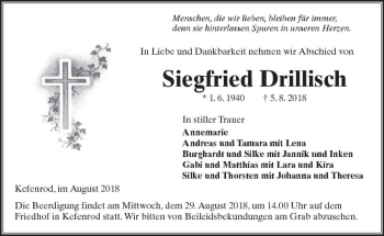 Traueranzeige von Siegfried Drillisch von  Kreisanzeiger
