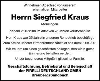 Traueranzeige von Siegfried Kraus von vrm-trauer