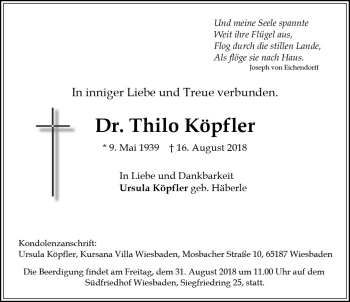 Traueranzeige von Thilo Köpfler von vrm-trauer