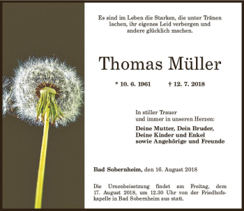 Traueranzeige von Thomas Müller von vrm-trauer