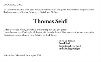 Traueranzeige von Thomas Seidl von vrm-trauer