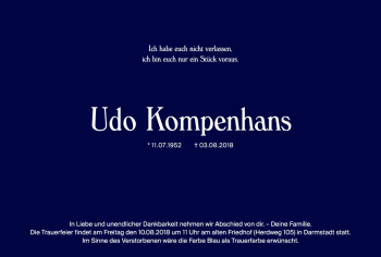Traueranzeige von Udo Kompenhans von vrm-trauer