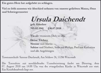 Traueranzeige von Ursula Daichendt von vrm-trauer