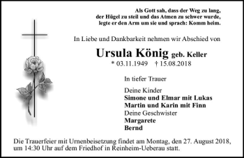 Traueranzeige von Ursula König von vrm-trauer