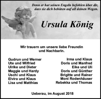 Traueranzeige von Ursula König von vrm-trauer