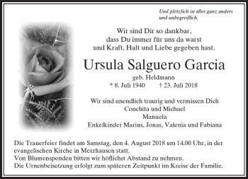 Traueranzeige von Ursula Salguero Garcia von  Usinger Anzeiger
