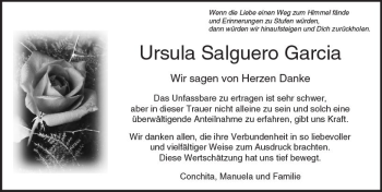 Traueranzeige von Ursula Salguero Garcia von  Usinger Anzeiger