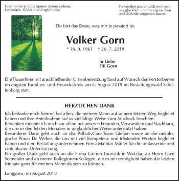 Traueranzeige von Volker Gorn von  Gießener Anzeiger Traueranzeige von Volker Gorn von  Gießener Anzeiger