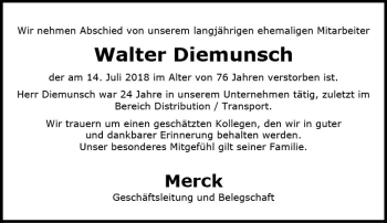 Traueranzeige von Walter Diemunsch von vrm-trauer