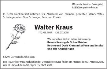 Traueranzeige von Walter Kraus von vrm-trauer