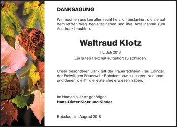 Traueranzeige von Waltraud Klotz von vrm-trauer