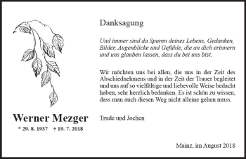 Traueranzeige von Werner Mezger von vrm-trauer