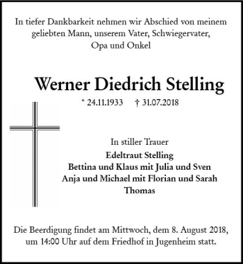 Traueranzeige von Werner Diedrich Stelling von vrm-trauer