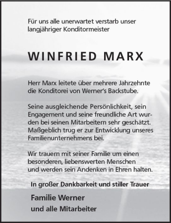 Traueranzeige von Winfried Marx von vrm-trauer