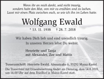 Traueranzeige von Wolfgang Ewald von vrm-trauer
