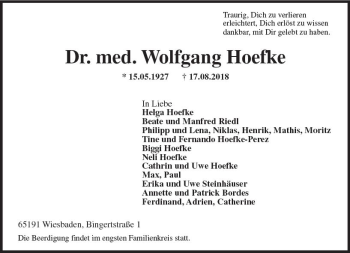 Traueranzeige von Wolfgang Hoefke von vrm-trauer