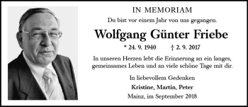 Traueranzeige von Wolfgang Günter Friebe von vrm-trauer