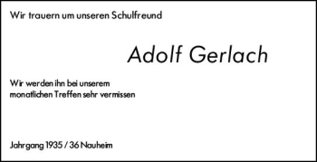 Traueranzeige von Adolf Gerlach von vrm-trauer