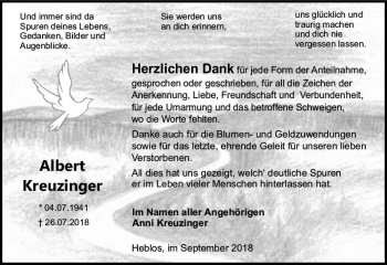 Traueranzeige von Albert Kreuzinger von VRM Trauer