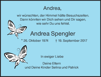 Traueranzeige von Andrea Spengler von vrm-trauer