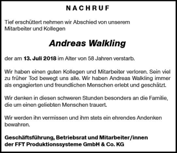 Traueranzeige von Andreas Walkling von vrm-trauer