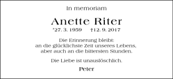 Traueranzeige von Anette Riter von vrm-trauer