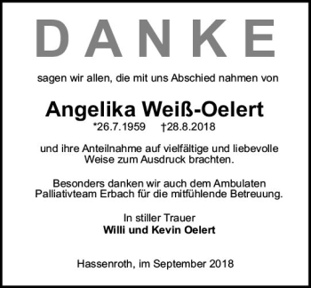 Traueranzeige von Angelika Weiß-Oelert von vrm-trauer