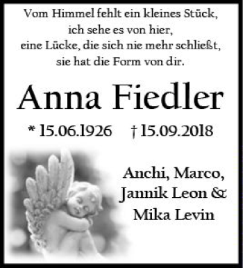Traueranzeige von Anna Fiedler von  Kreisanzeiger
