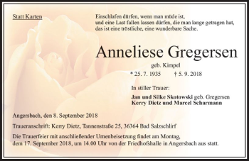 Traueranzeige von Anneliese Gregersen von VRM Trauer