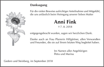 Traueranzeige von Anni Fink von  Kreisanzeiger