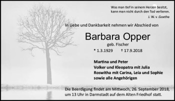 Traueranzeige von Barbara Opper von vrm-trauer