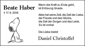 Traueranzeige von Beate Haber von vrm-trauer