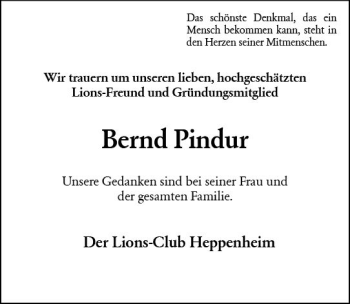 Traueranzeige von Bernd Pindur von vrm-trauer