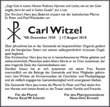Traueranzeige von Carl Witzel von vrm-trauer