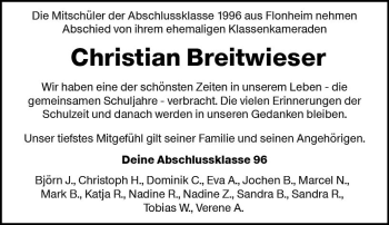 Traueranzeige von Christian Breitwieser von vrm-trauer
