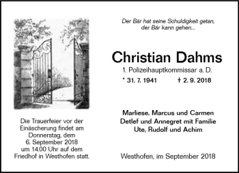 Traueranzeige von Christian Dahms von vrm-trauer