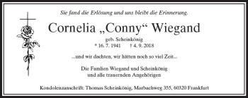 Traueranzeige von Cornelia Wiegand von  Camberger Anzeiger