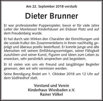Traueranzeige von Dieter Brunnen von vrm-trauer