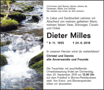 Traueranzeige von Dieter Milles von vrm-trauer