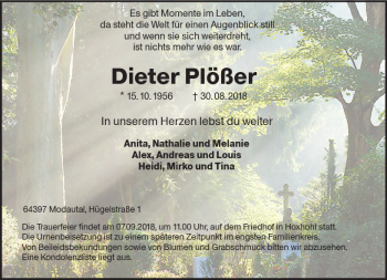 Traueranzeige von Dieter Plößer von vrm-trauer