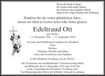 Traueranzeige von Edeltraud Ott von  Usinger Anzeiger