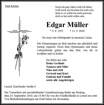 Traueranzeige von Edgar Müller von VRM Trauer