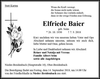 Traueranzeige von Elfriede Baier von VRM Trauer