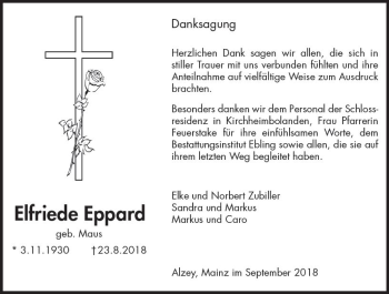 Traueranzeige von Elfriede Eppard von vrm-trauer