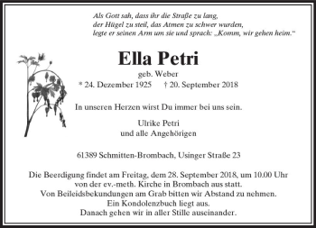 Traueranzeige von Ella Petri von  Usinger Anzeiger