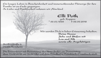 Traueranzeige von Elli Poth von  Bürstädter Zeitung