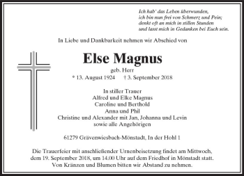 Traueranzeige von Else Magnus von  Usinger Anzeiger