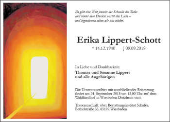 Traueranzeige von Erika Lippert-Schott von vrm-trauer