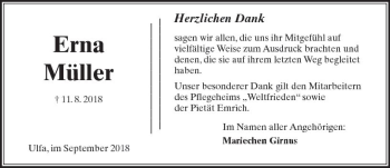 Traueranzeige von Erna Müller von  Kreisanzeiger
